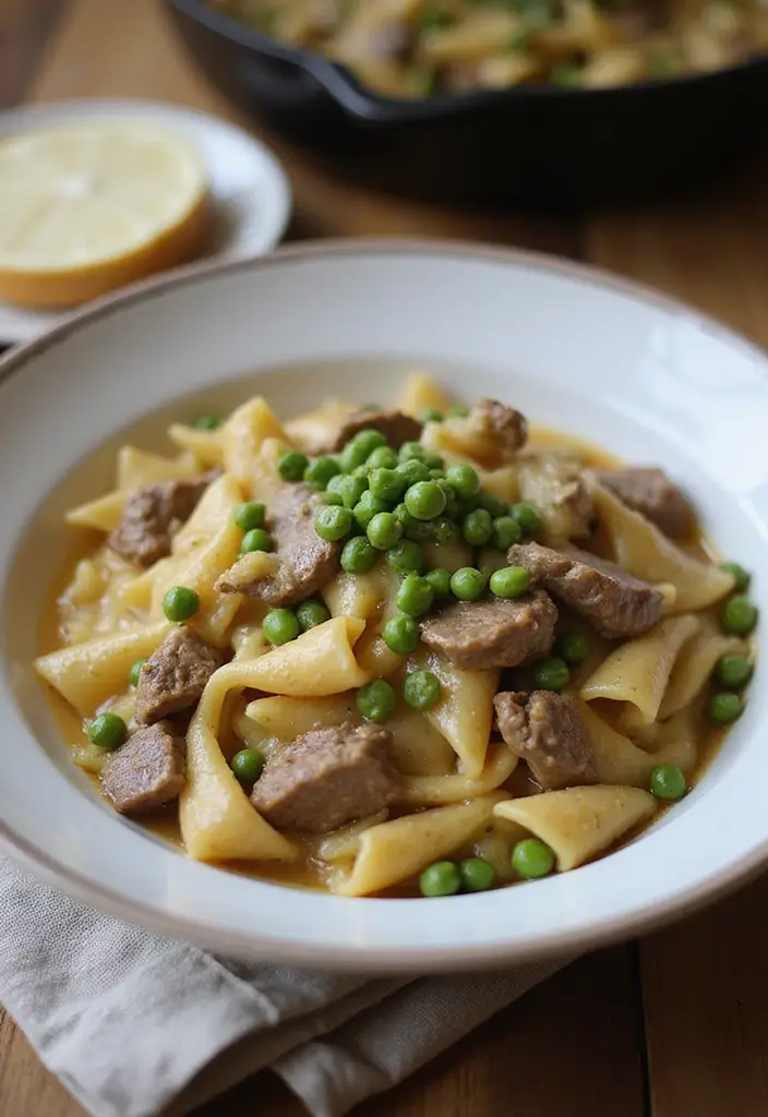 30+ One Pan Pasta Recipes with Ground Beef for Effortless Meals 21 30+ One Pan Pasta Recipes with Ground Beef for Effortless Meals - 5. Creamy Beef and Peas Pasta