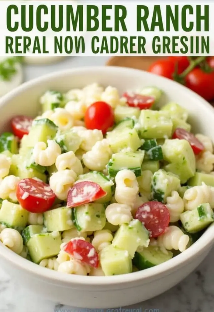 30+ Pasta Salad Recipes with Ranch Dressing Everyone Will Love 107 30+ Pasta Salad Recipes with Ranch Dressing Everyone Will Love - 19. Cucumber Ranch Pasta Salad