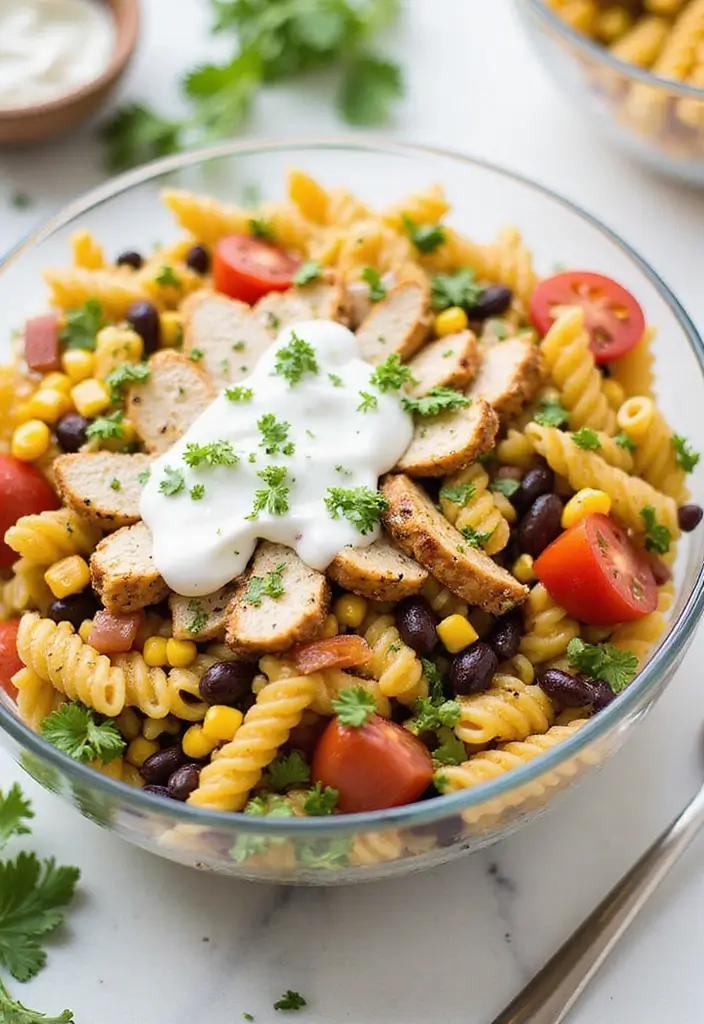 30+ Pasta Salad Recipes with Ranch Dressing Everyone Will Love 8 30+ Pasta Salad Recipes with Ranch Dressing Everyone Will Love - 2. Southwest Chicken Pasta Salad