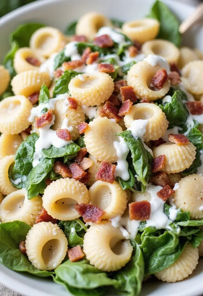 30+ Pasta Salad Recipes with Ranch Dressing Everyone Will Love 37 30+ Pasta Salad Recipes with Ranch Dressing Everyone Will Love - 7. Spinach and Bacon Ranch Pasta Salad