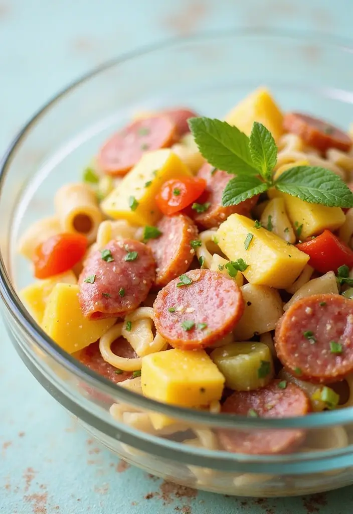 30+ Pasta Salad Recipes with Salami That Steal the Show 79 30+ Pasta Salad Recipes with Salami That Steal the Show - 13. Tropical Salami Pasta Salad