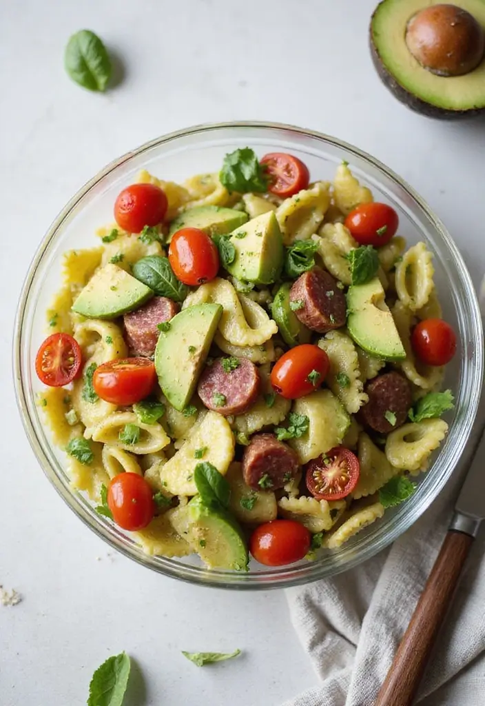 30+ Pasta Salad Recipes with Salami That Steal the Show 96 30+ Pasta Salad Recipes with Salami That Steal the Show - 16. Salami and Avocado Pasta Salad