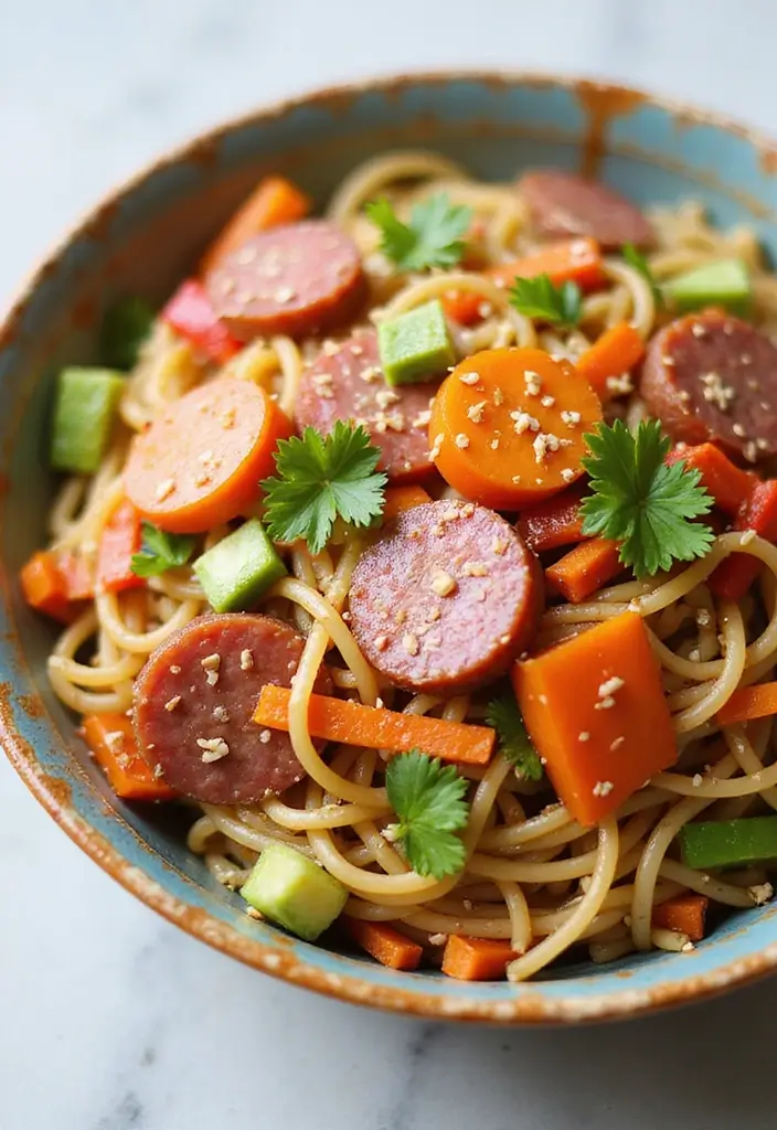 30+ Pasta Salad Recipes with Salami That Steal the Show 131 30+ Pasta Salad Recipes with Salami That Steal the Show - 21. Asian-Inspired Salami Pasta Salad