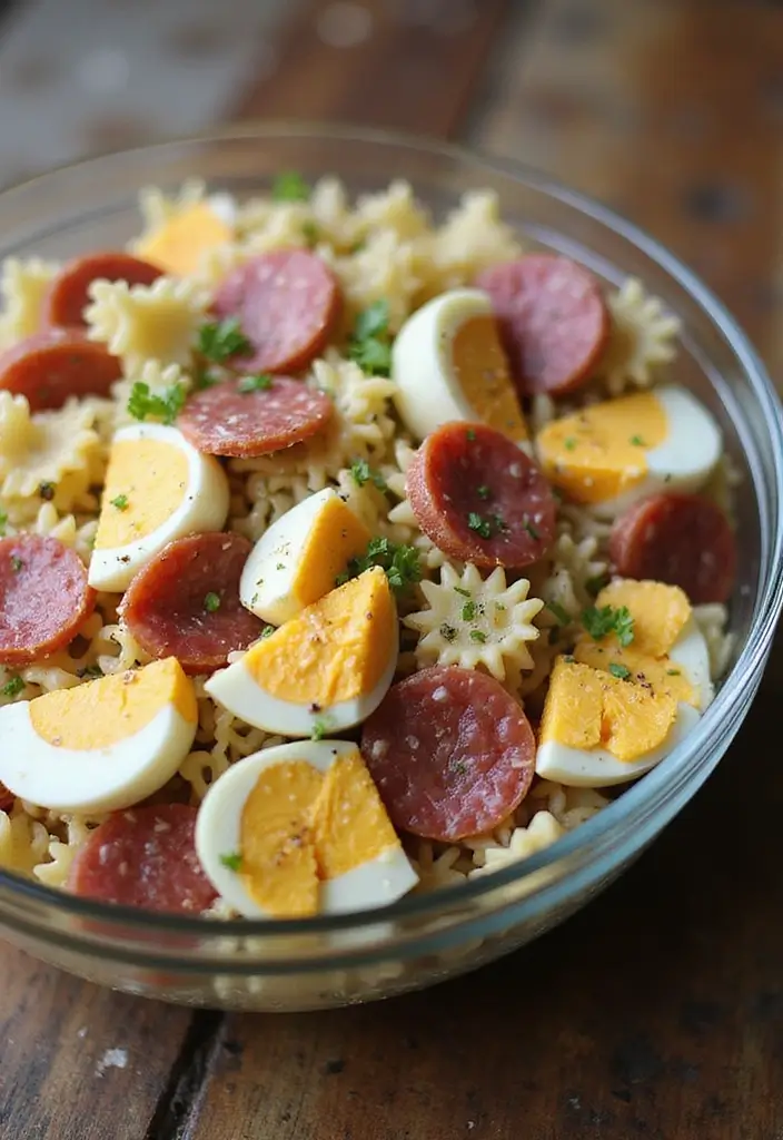 30+ Pasta Salad Recipes with Salami That Steal the Show 164 30+ Pasta Salad Recipes with Salami That Steal the Show - 26. Salami and Egg Pasta Salad