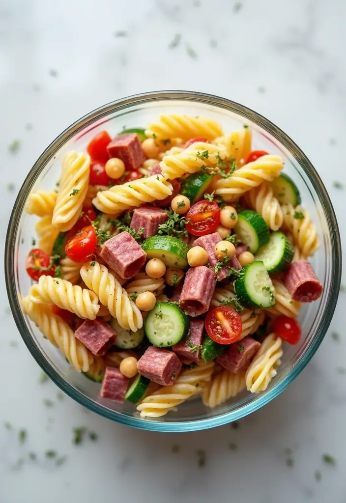 30+ Pasta Salad Recipes with Salami That Steal the Show 171 30+ Pasta Salad Recipes with Salami That Steal the Show - 27. Salami and Chickpea Pasta Salad