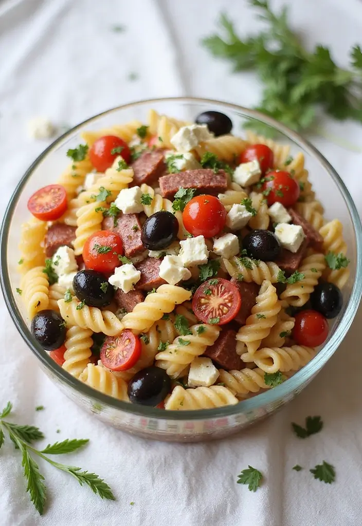 30+ Pasta Salad Recipes with Salami That Steal the Show 51 30+ Pasta Salad Recipes with Salami That Steal the Show - 9. Mediterranean Salami Pasta Salad