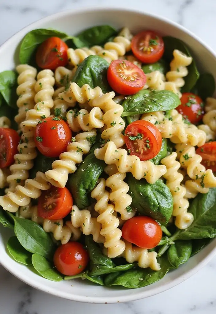 30+ Pasta Salad with Lettuce Recipes for Crunchy Fresh Bites 61 30+ Pasta Salad with Lettuce Recipes for Crunchy Fresh Bites - 11. Garlic Herb Pasta Salad with Spinach