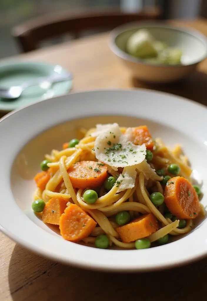30+ Sweet Potato Pasta Recipes for Cozy Dinners 68 30+ Sweet Potato Pasta Recipes for Cozy Dinners - 12. Sweet Potato and Pea Pasta