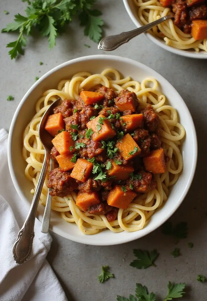 30+ Sweet Potato Pasta Recipes for Cozy Dinners 87 30+ Sweet Potato Pasta Recipes for Cozy Dinners - 15. Sweet Potato Bolognese