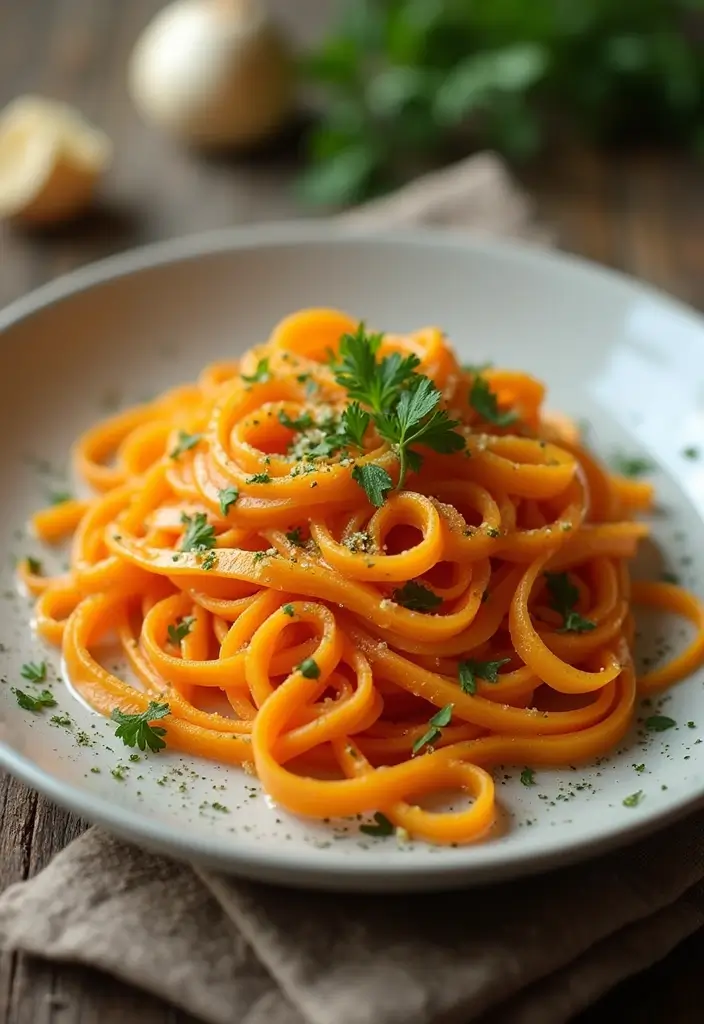 30+ Sweet Potato Pasta Recipes for Cozy Dinners 148 30+ Sweet Potato Pasta Recipes for Cozy Dinners - 24. Sweet Potato Tagliatelle with Garlic Butter
